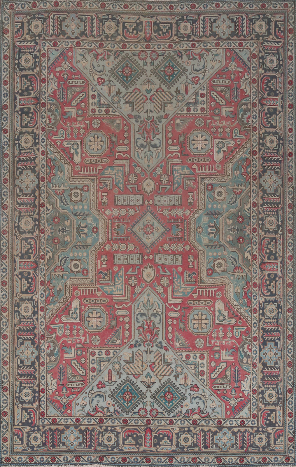Vintage Pink Geometric Wool Hand-Knotted Traditional Living Room Area Rug 6×10