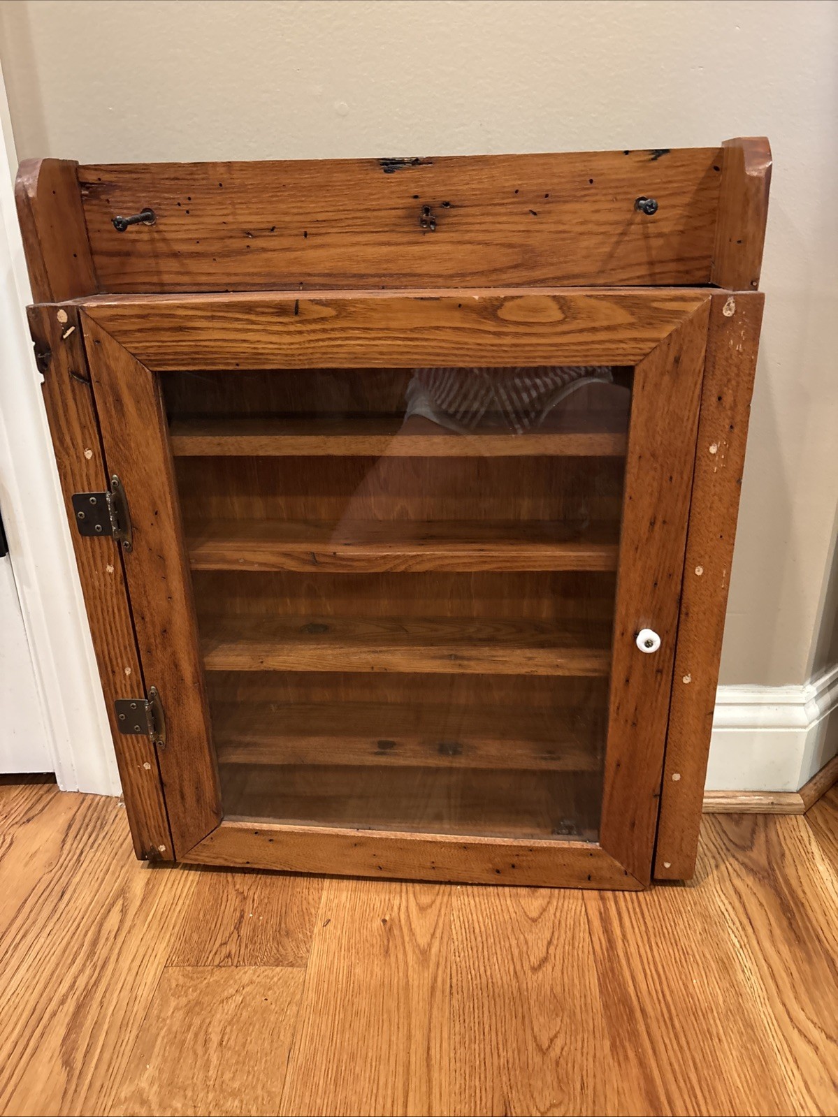 Rare Wormy Chestnut Handmade Vintage Display Cabinet W/ Glass Doors 22 X 26