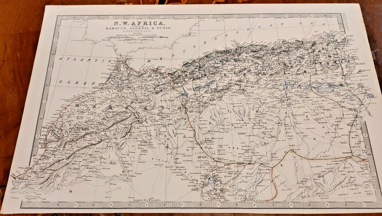 1861 Hand Colour Map Johnston’s General Atlas North West Africa Algeria Morocco