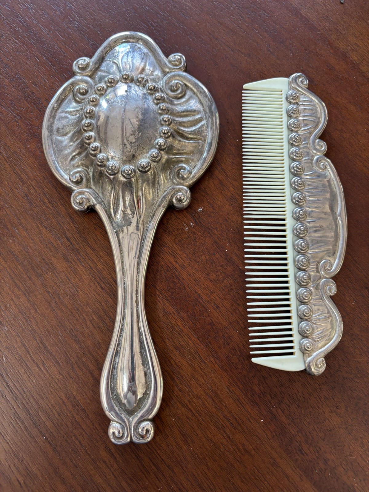 Antique Victorian International Silver Co Vanity Mirror and Comb