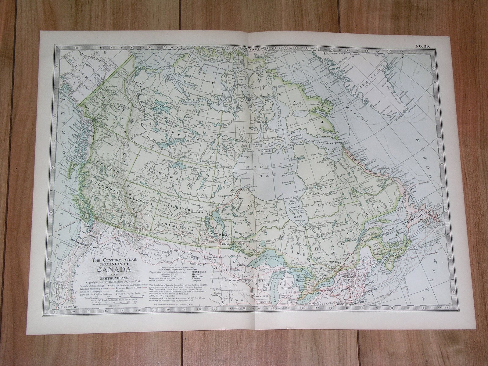 1897 ANTIQUE DATED MAP OF DOMINION OF CANADA ONTARIO QUEBEC NEWFOUNDLAND ALBERTA