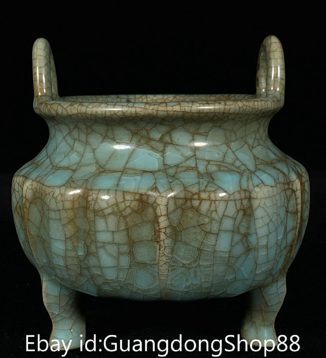 5″ Marked Old Chinese Ru Kiln Porcelain Dynasty Palace 3 Feet incense burner