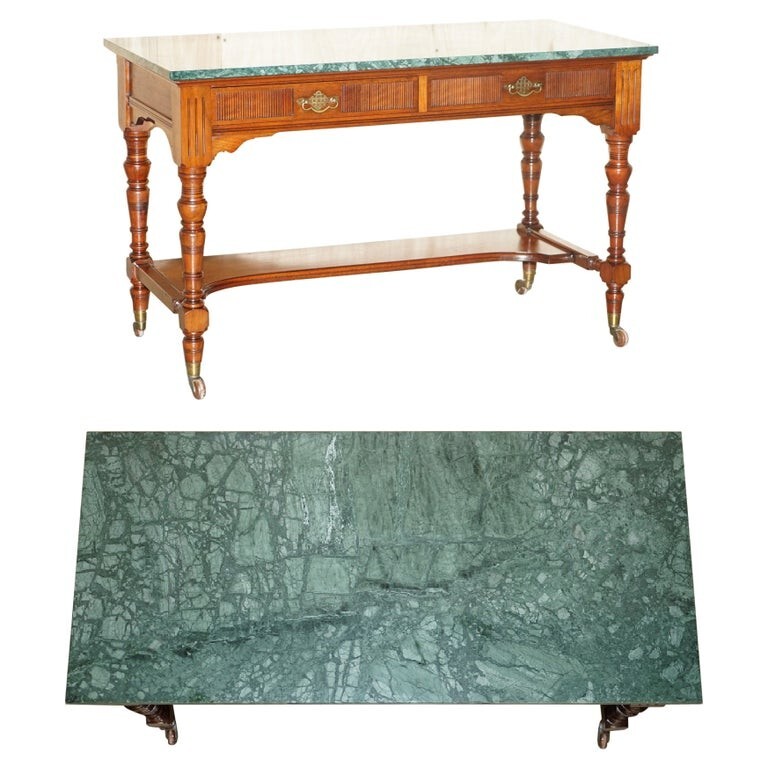 FINE VICTORIAN JAS SHOOLBRED GREEN MARBLE TOPPED WATCHMAKERS DESK WRITING TABLE