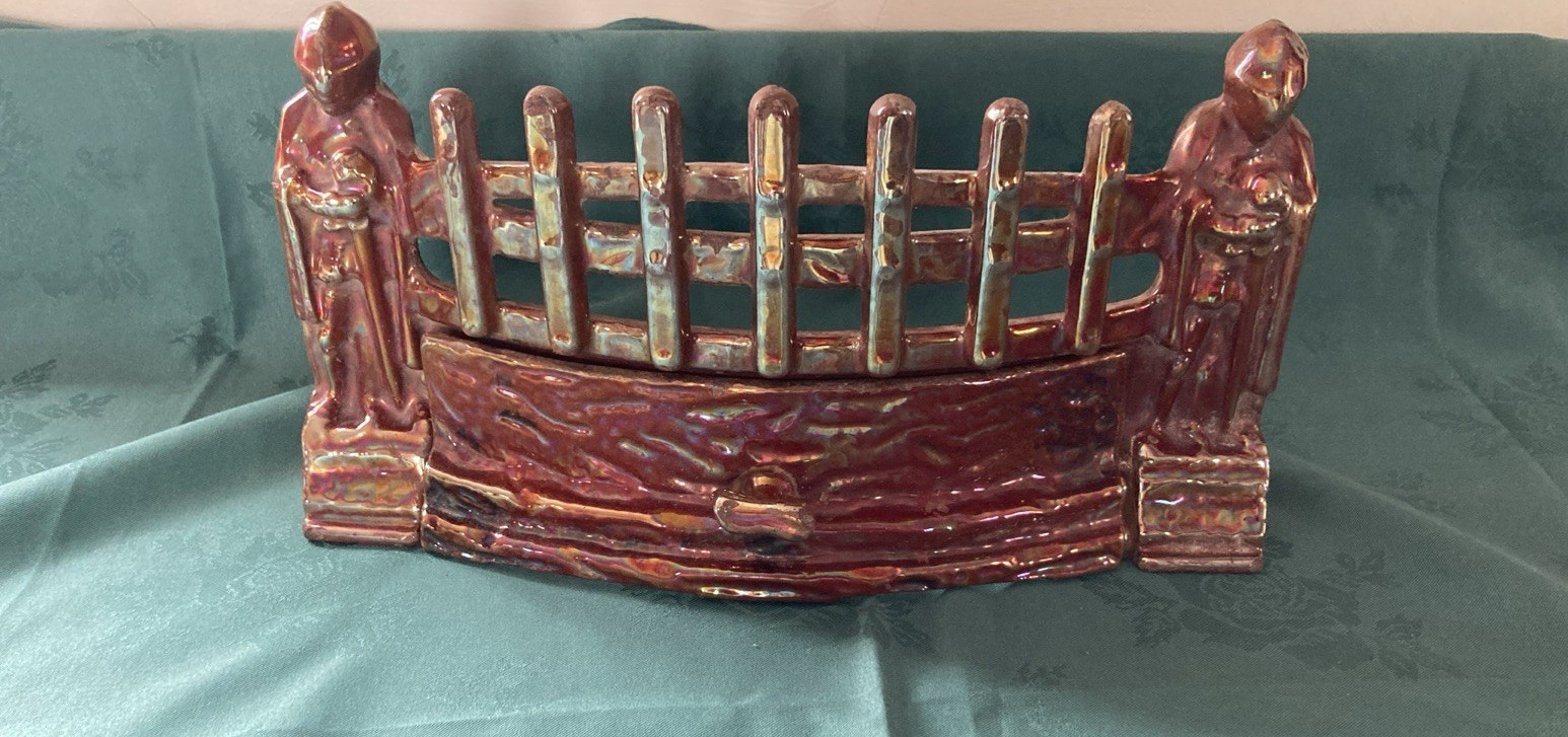 Vintage Cast Iron Fire Front, Fret, Grate Crusade Knights Vitreous Enamel Lustre