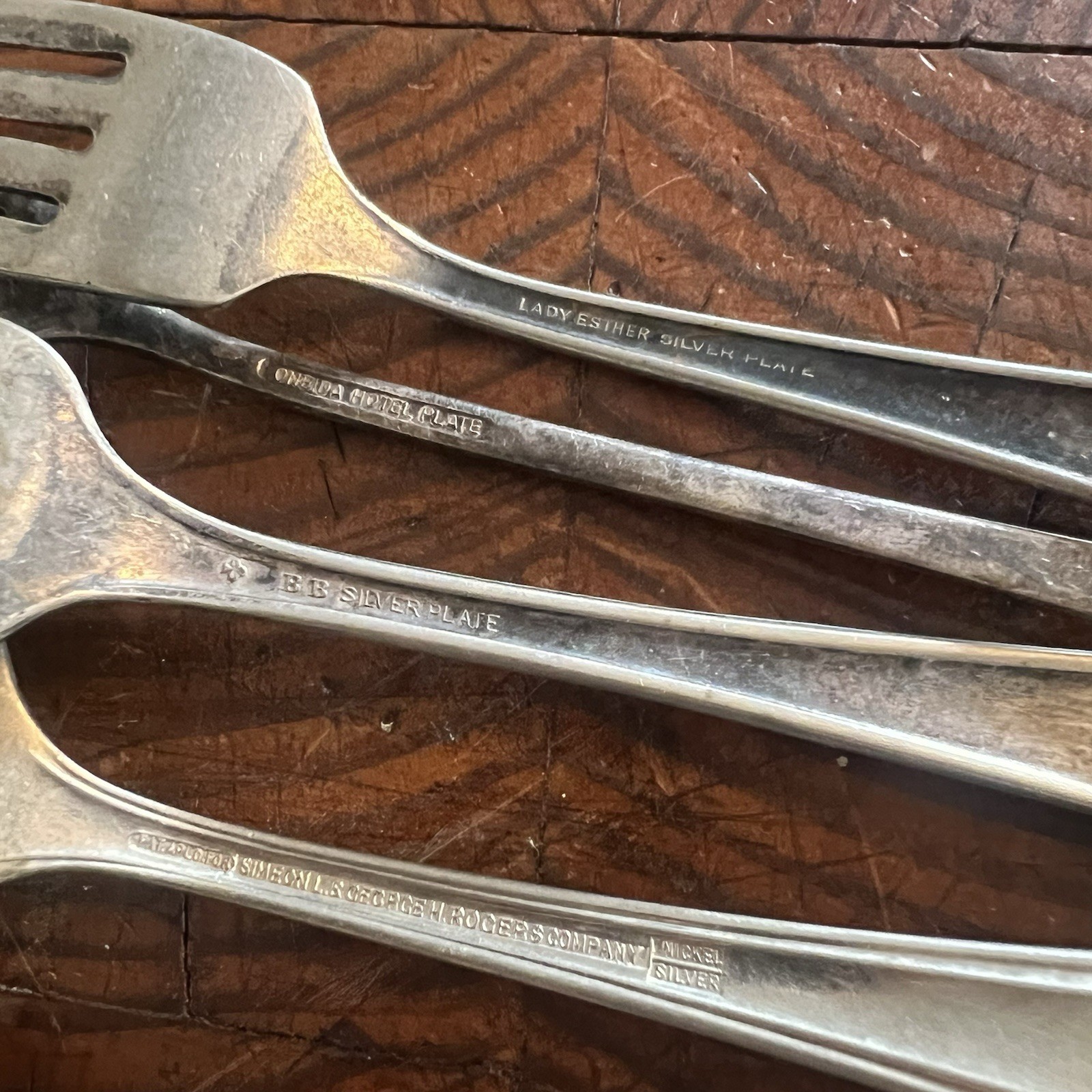 Vintage Silver-Plated Flatware Assorted Lot Spoon,& Forks Tarnished 9 Pieces