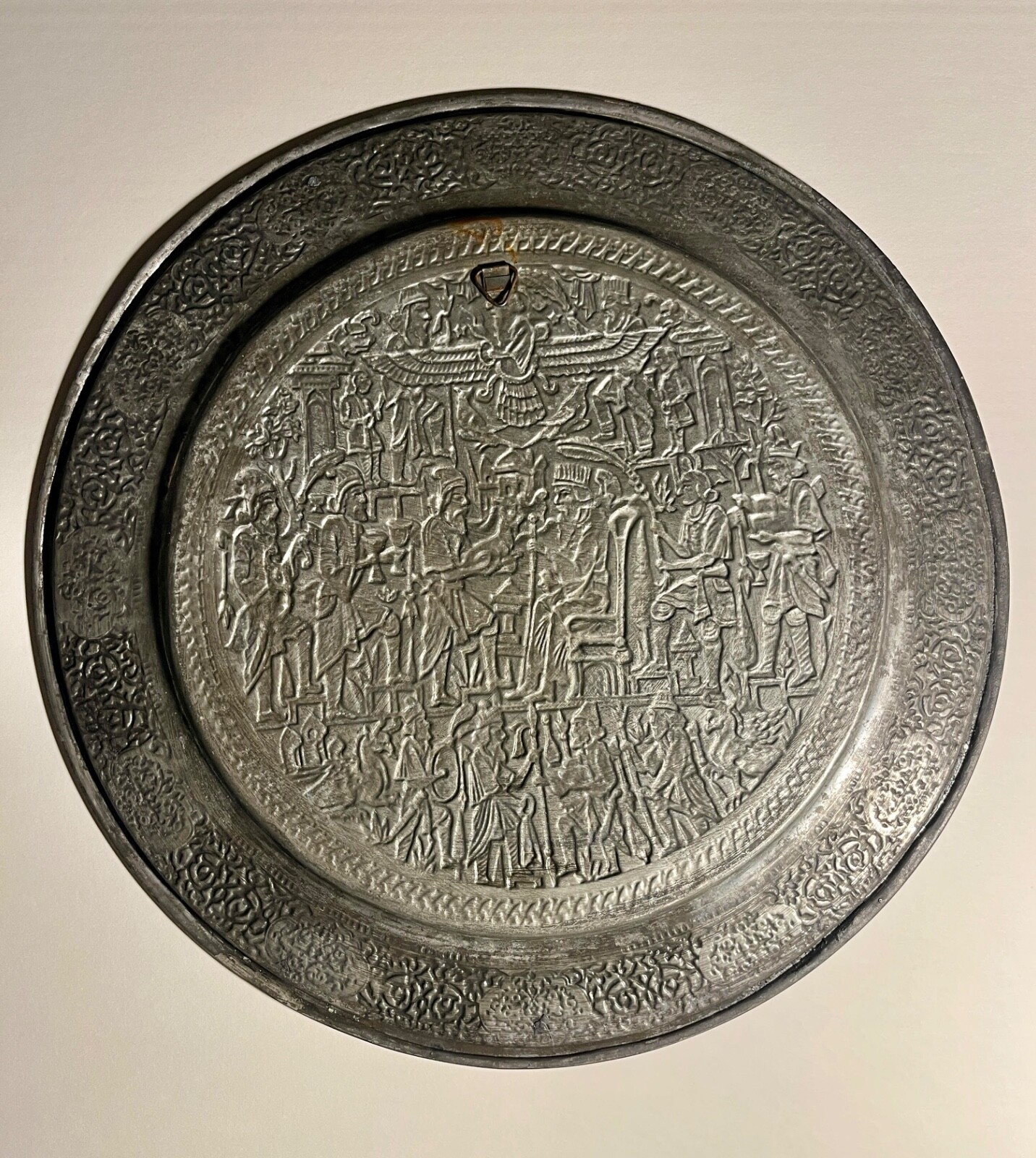 Late 19th Century Antique Middle Eastern Hand Engraved Copper Tray 16″ Diameter