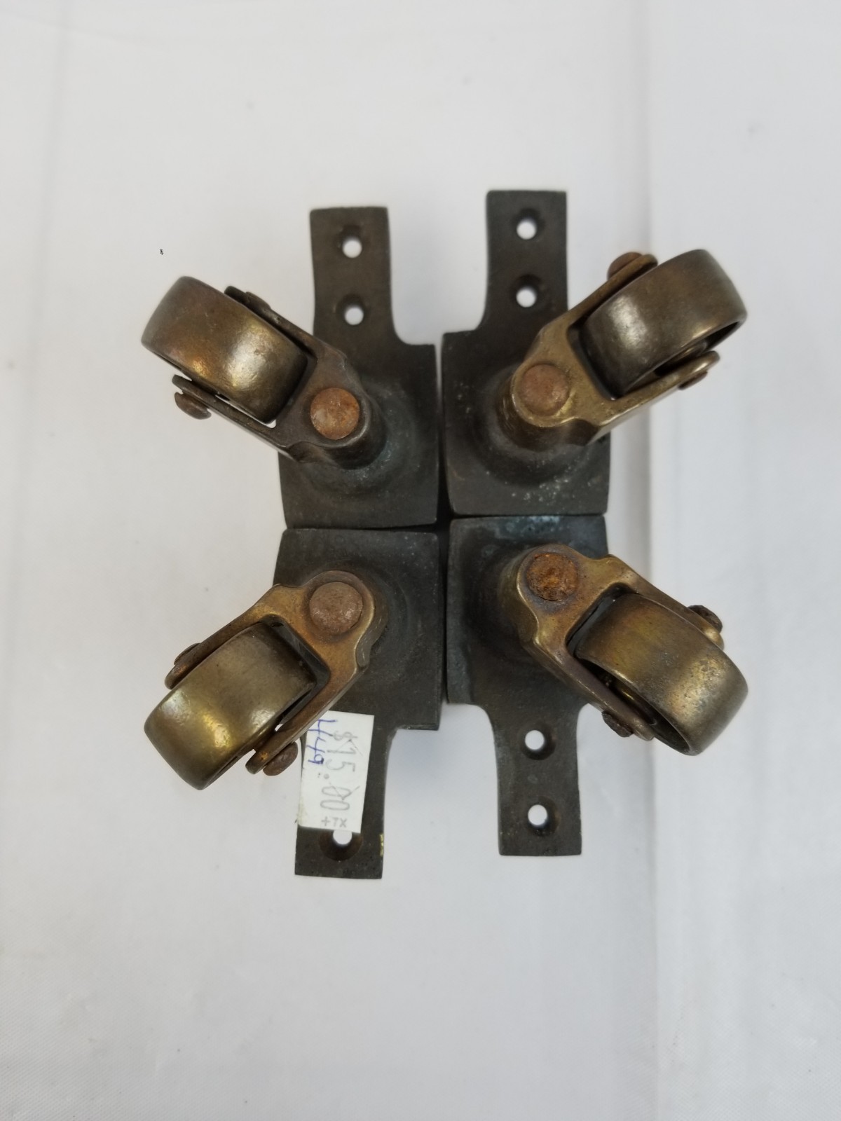 NOS Solid Brass Square Cup Castors set of 4, 7/8″ Wheel