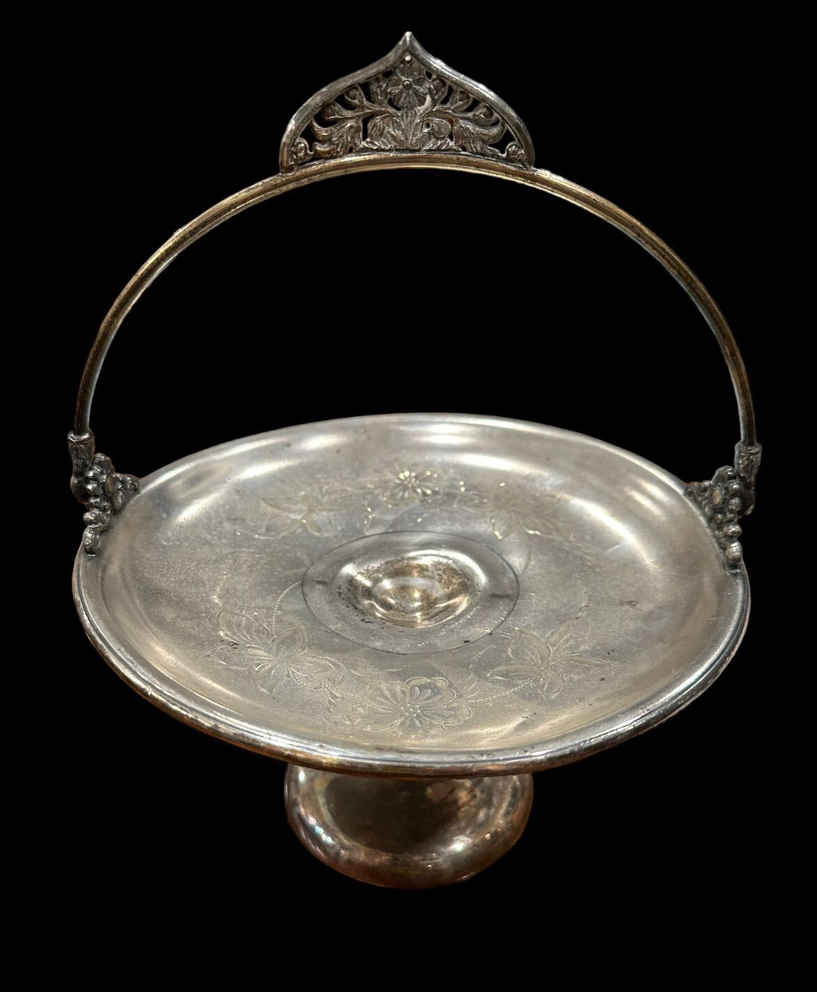 Vintage CB Barker Quadruple Plate Fancy Fruit Basket With Handle Floral New York