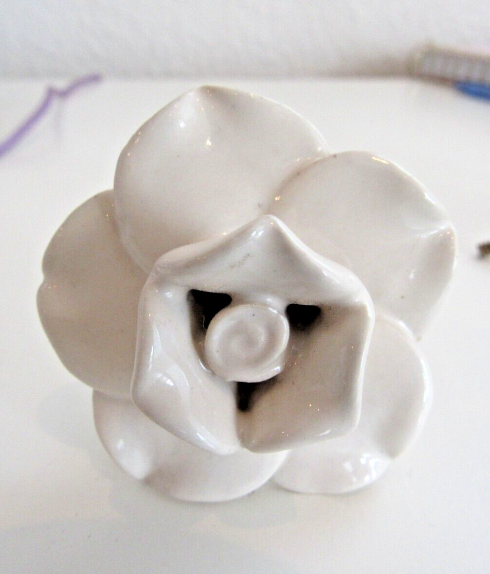 Vintage Porcelain Rose Cabinet Knobs Ivory Floral Drawer Pulls Set of 2