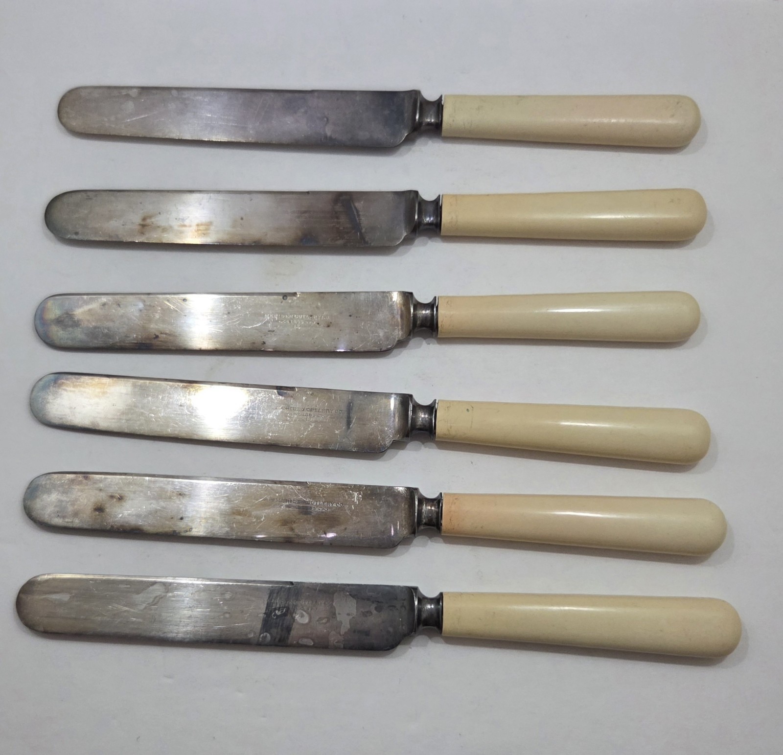 Vintage Meridian Cutlery 1855 12 Table Knives Set Of 6 Faux Bone Handle
