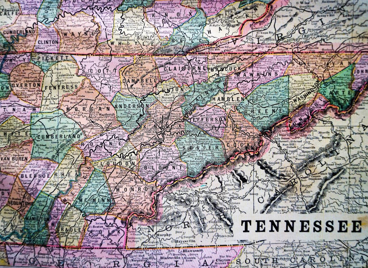 KENTUCKY TENNESSEE ALABAMA LOUISIANA MAP GEORGE F. CRAM ATLAS PAGE 1894 VINTAGE