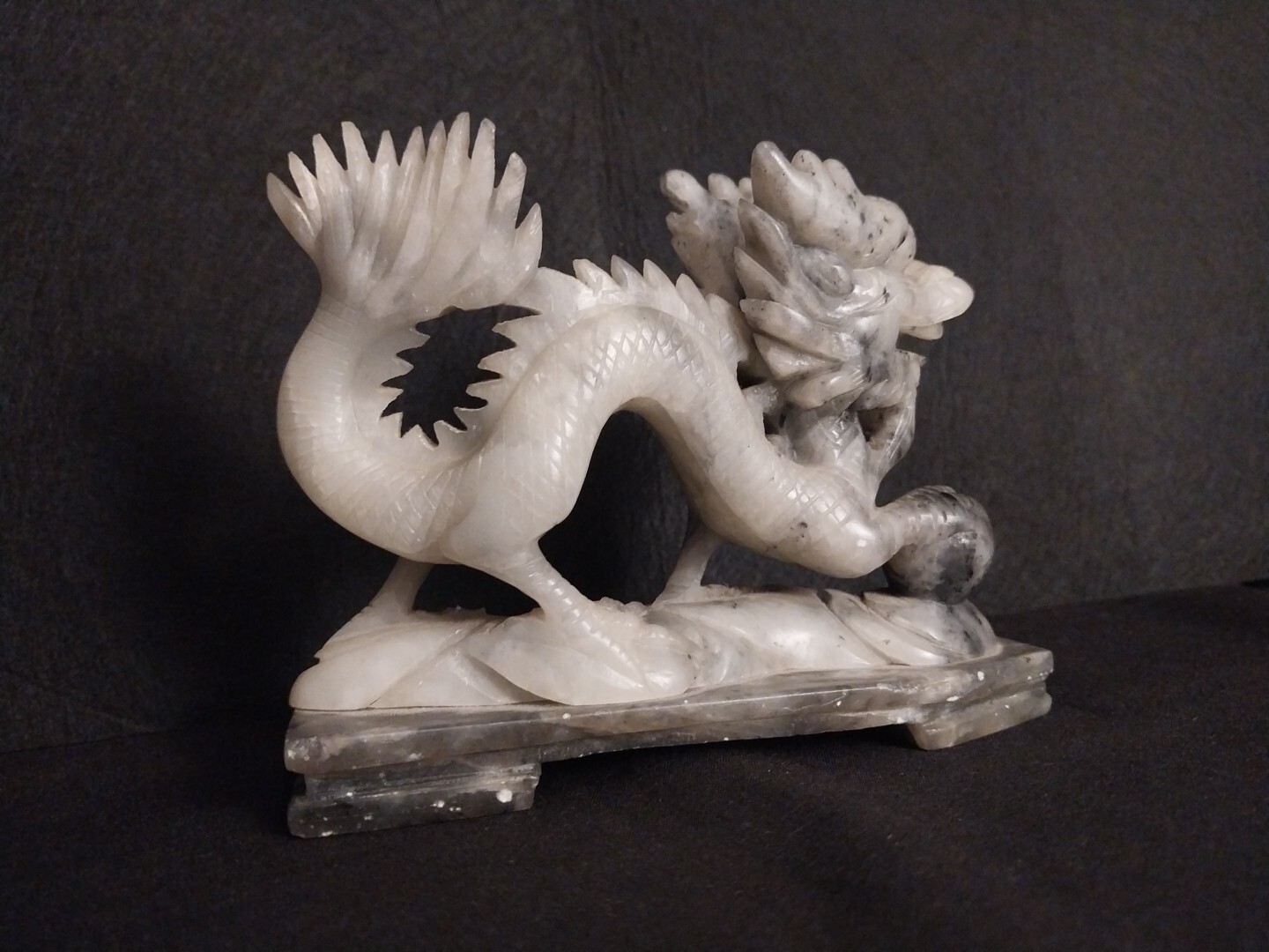 Vintage Jadeite Soapstone Hand Carved Chinese Dragon 4.25” Near Mint