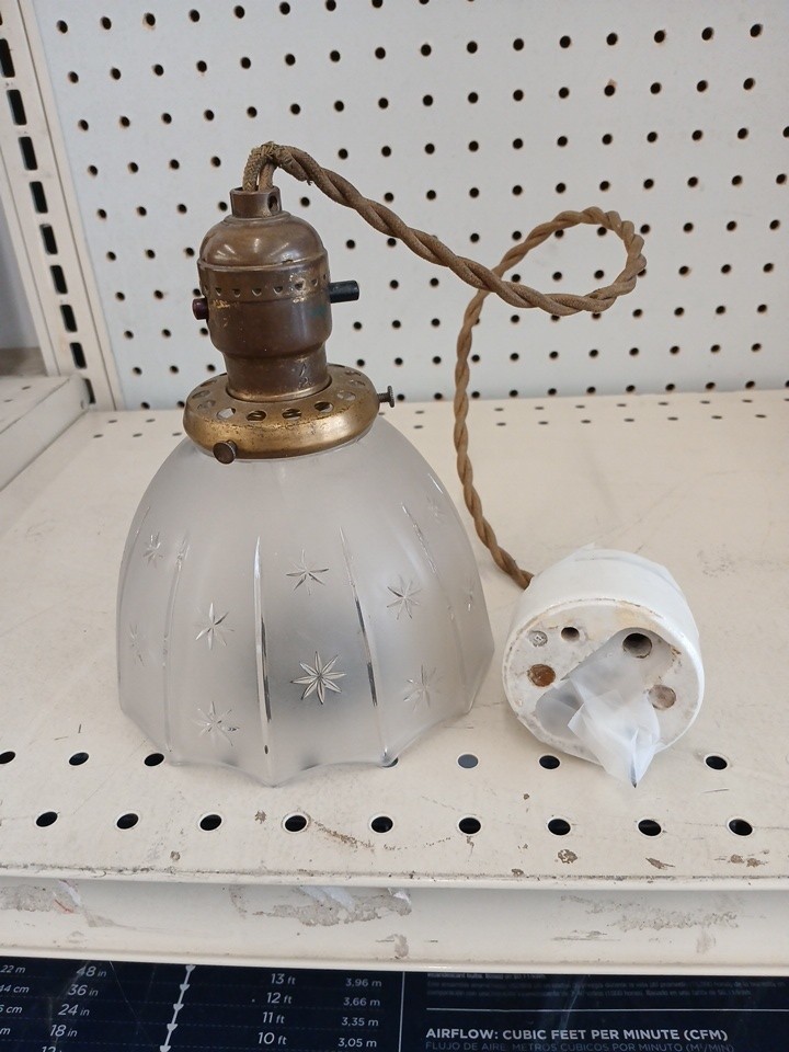 Single Antique Brass Pendant Light Fixture With stars and clear shade