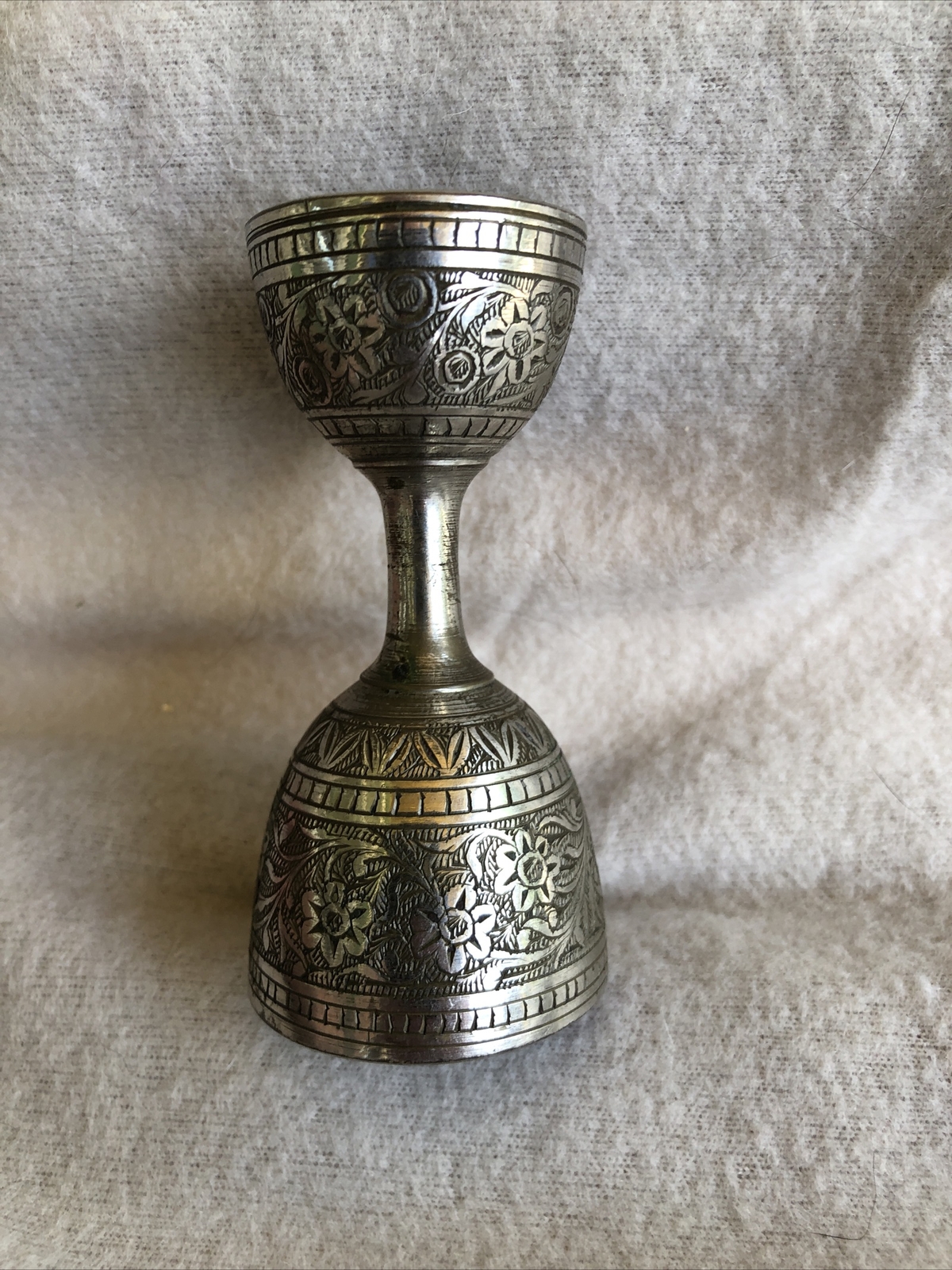 Antique Indian Early 19th Century Brass Minakari Work Double Ended Measuring Cup