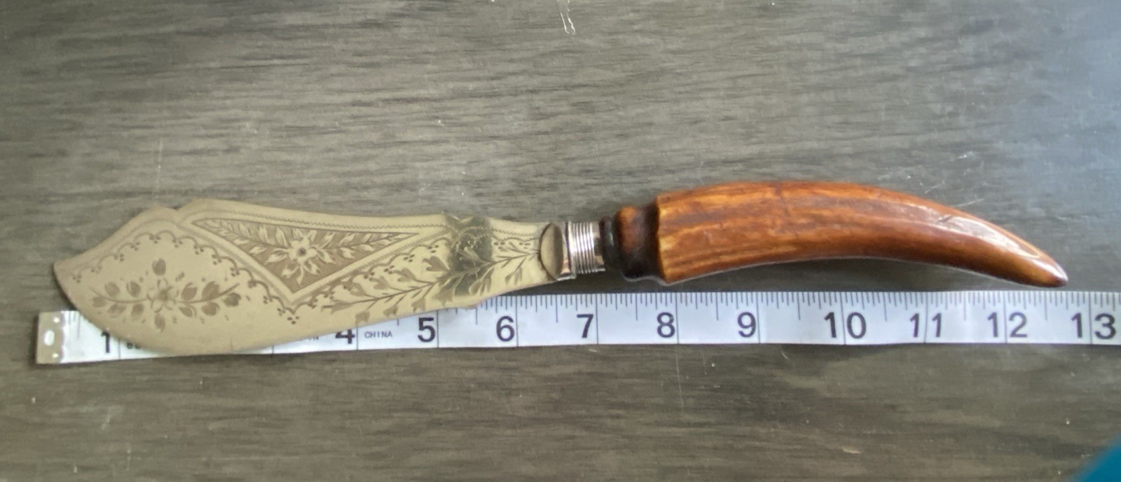 1894 Francis Charles? Sheffield Fish Knife Sterling Silver Ferrule Antler Blade