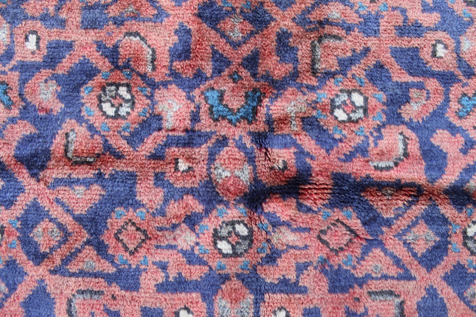 Vintage Hand Made Traditional Oriental Wool Blue Red Long Rug Runner 292x104cm