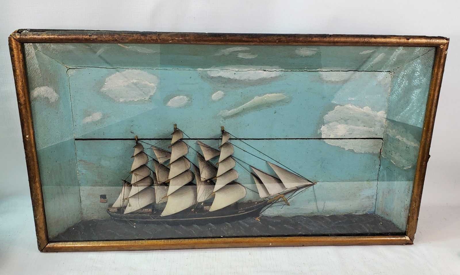 * SHIP model Diorama schooner clipper frigate folk art 3 Mast antique 27-3/4″ w