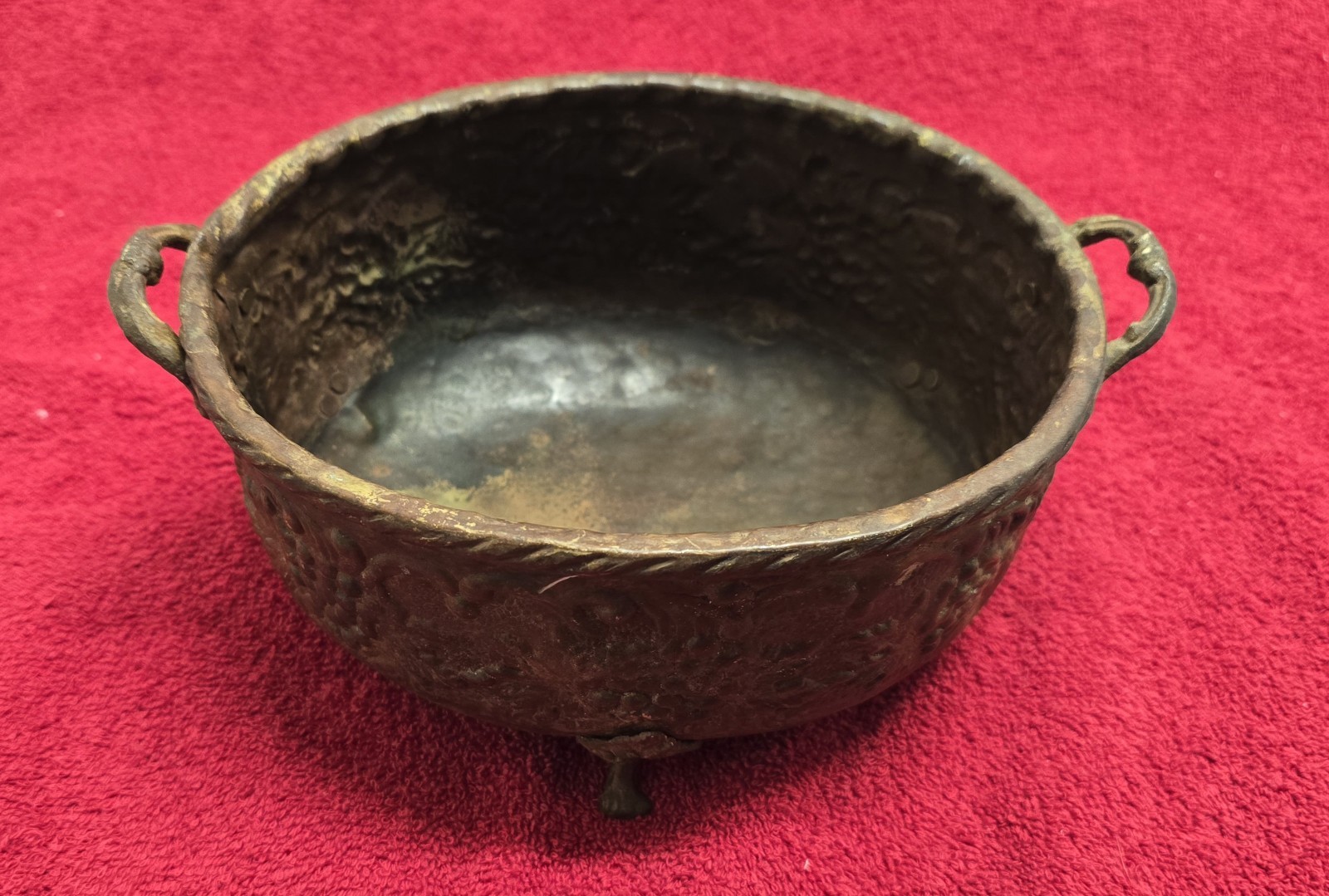 Antique Jardiniere Copper And Bronze hammered/footed 1800s planter Patina