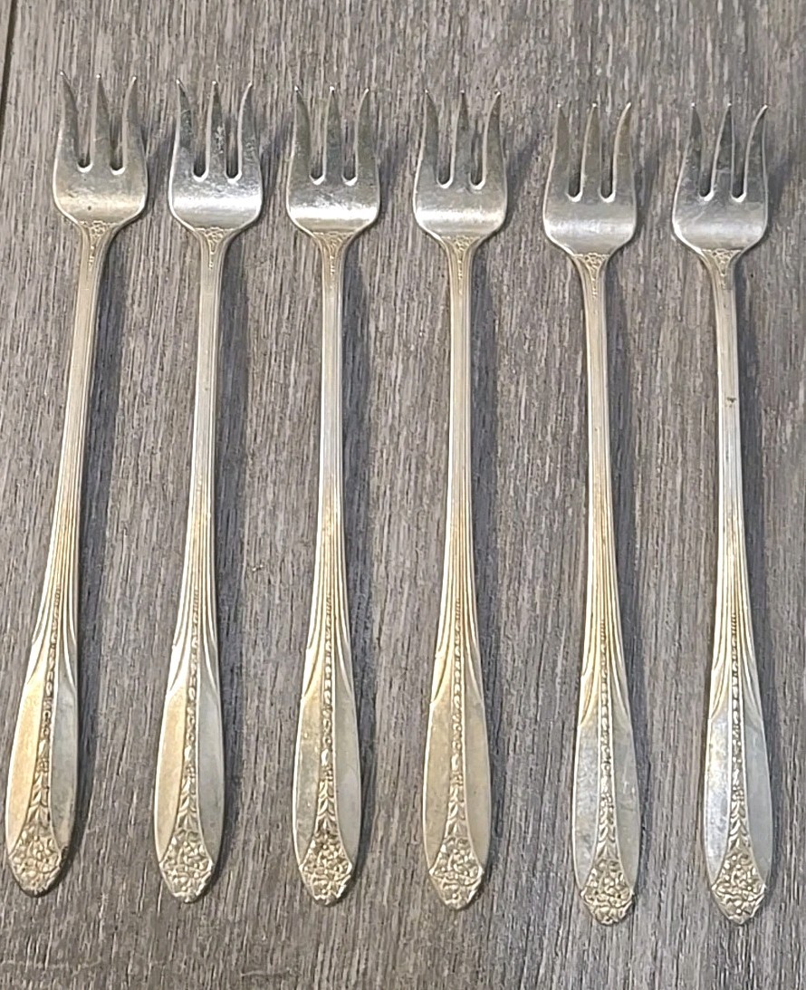 National Silver Co Viceroy Flame 6pc Cocktail Seafood Fork Set 6” Silverplate