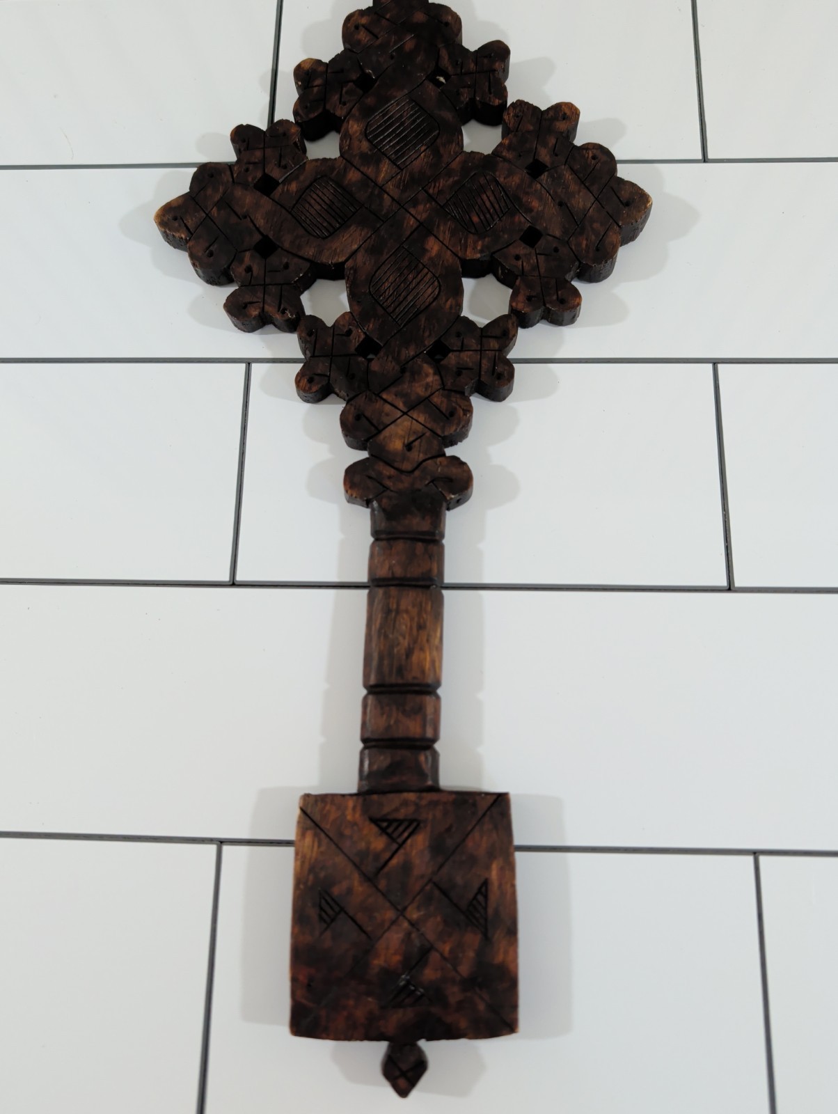 Ethiopian Orthodox Hand Held Blessing Cross Carved Wood