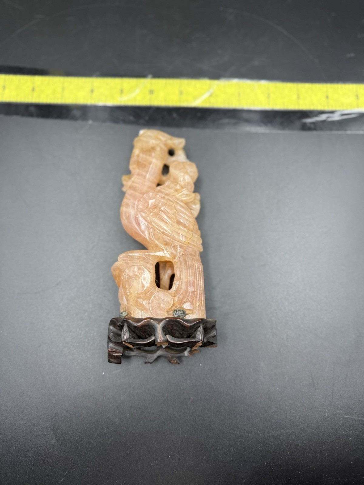 Vintage Quartz-Stone Phoenix Bird Carving w/ Wood Base – 7.25” – Sold As Found