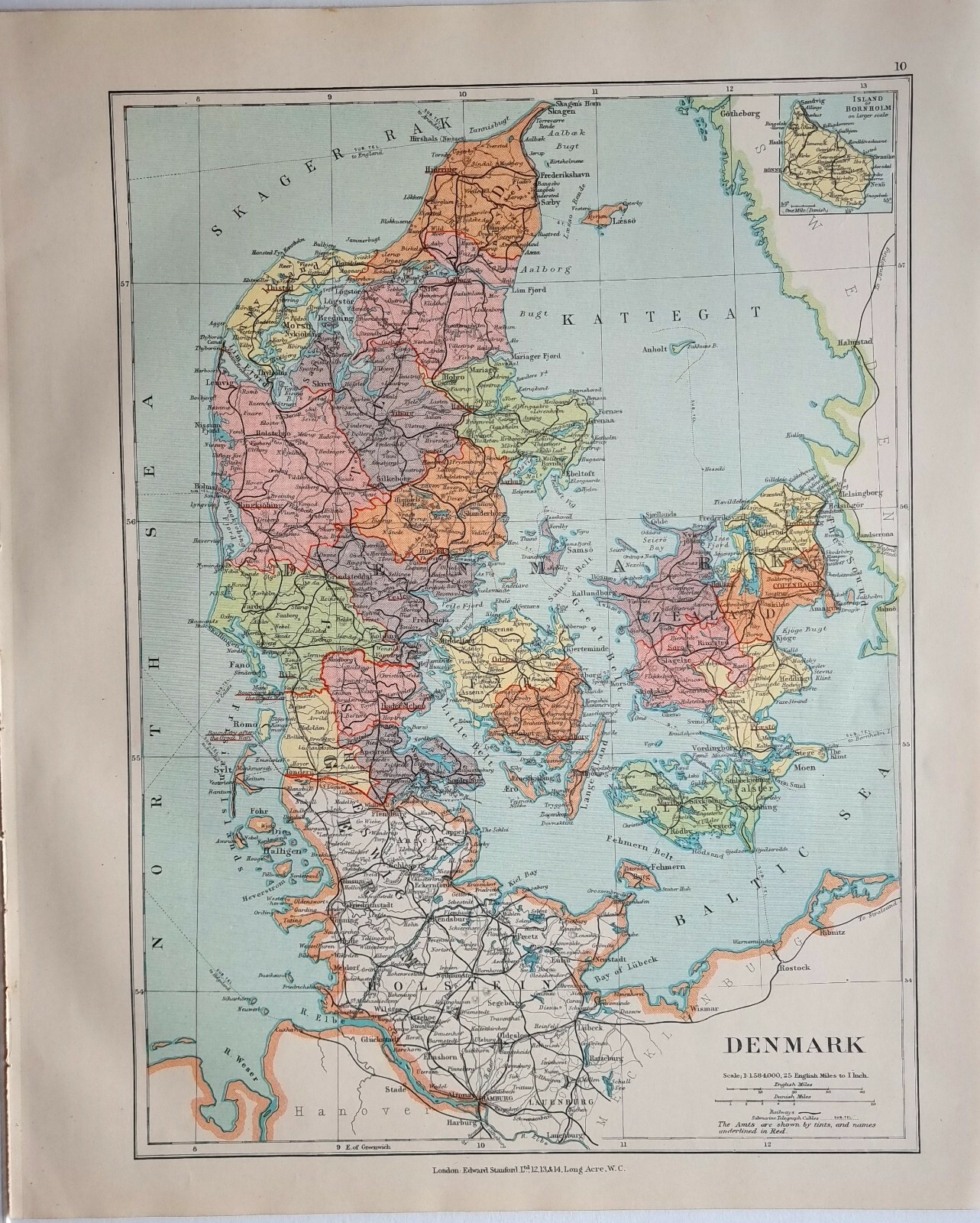 1926 MAP DENMARK FYEN ZEALAND COPENHAGEN SCHLESWIG HOLSTEIN FLENSBURG ODENSE