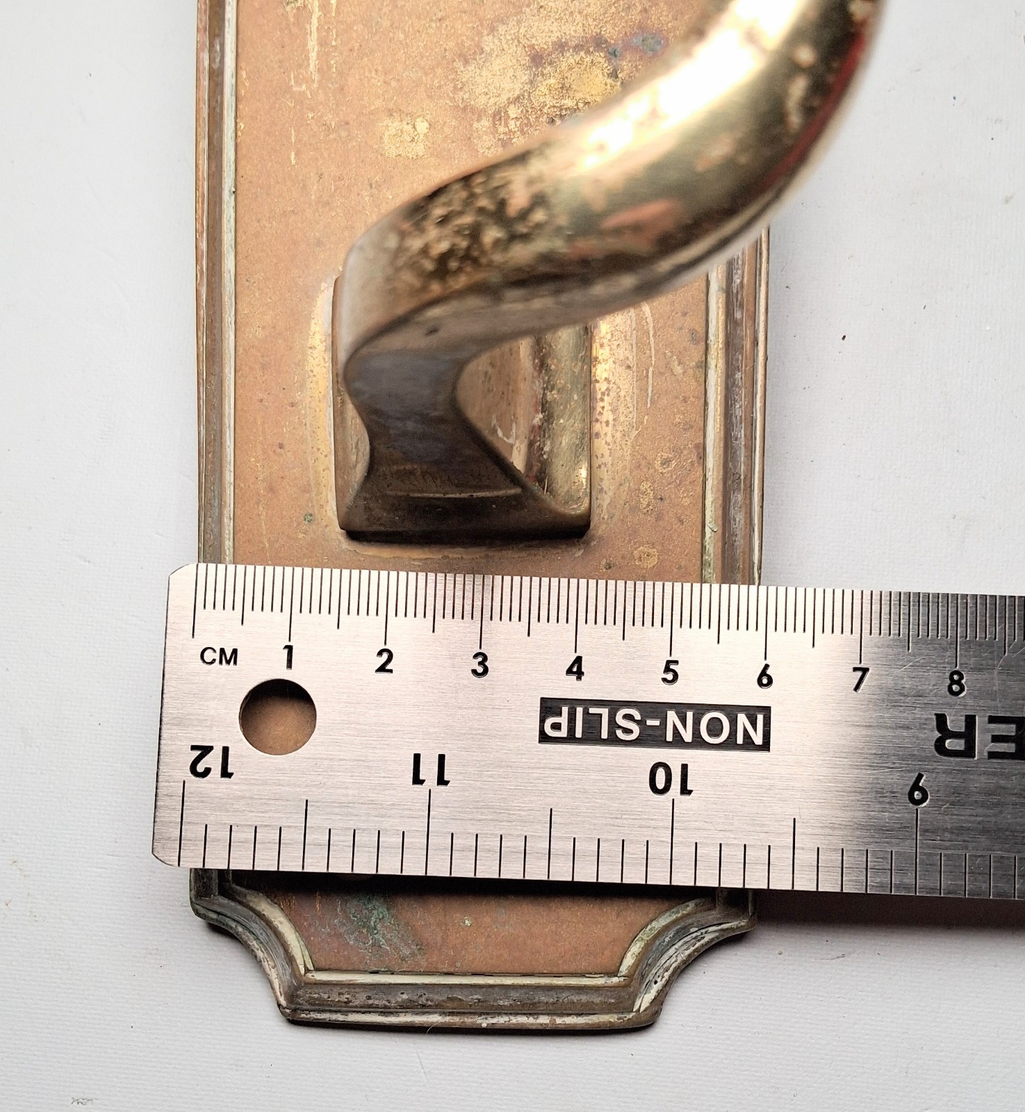 Pair Antique Brass Large Pull Handles 15″ Edwardian Scroll Style Patina
