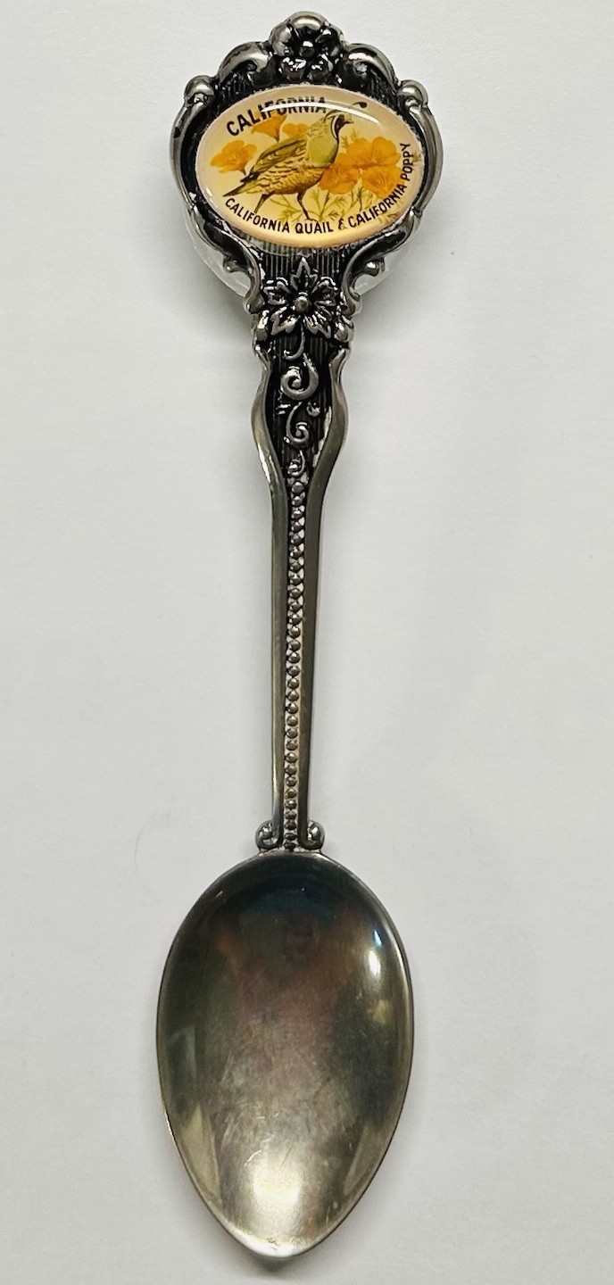 Vintage Souvenir Spoon/California Quail & Poppy Silver plated Celest Australia