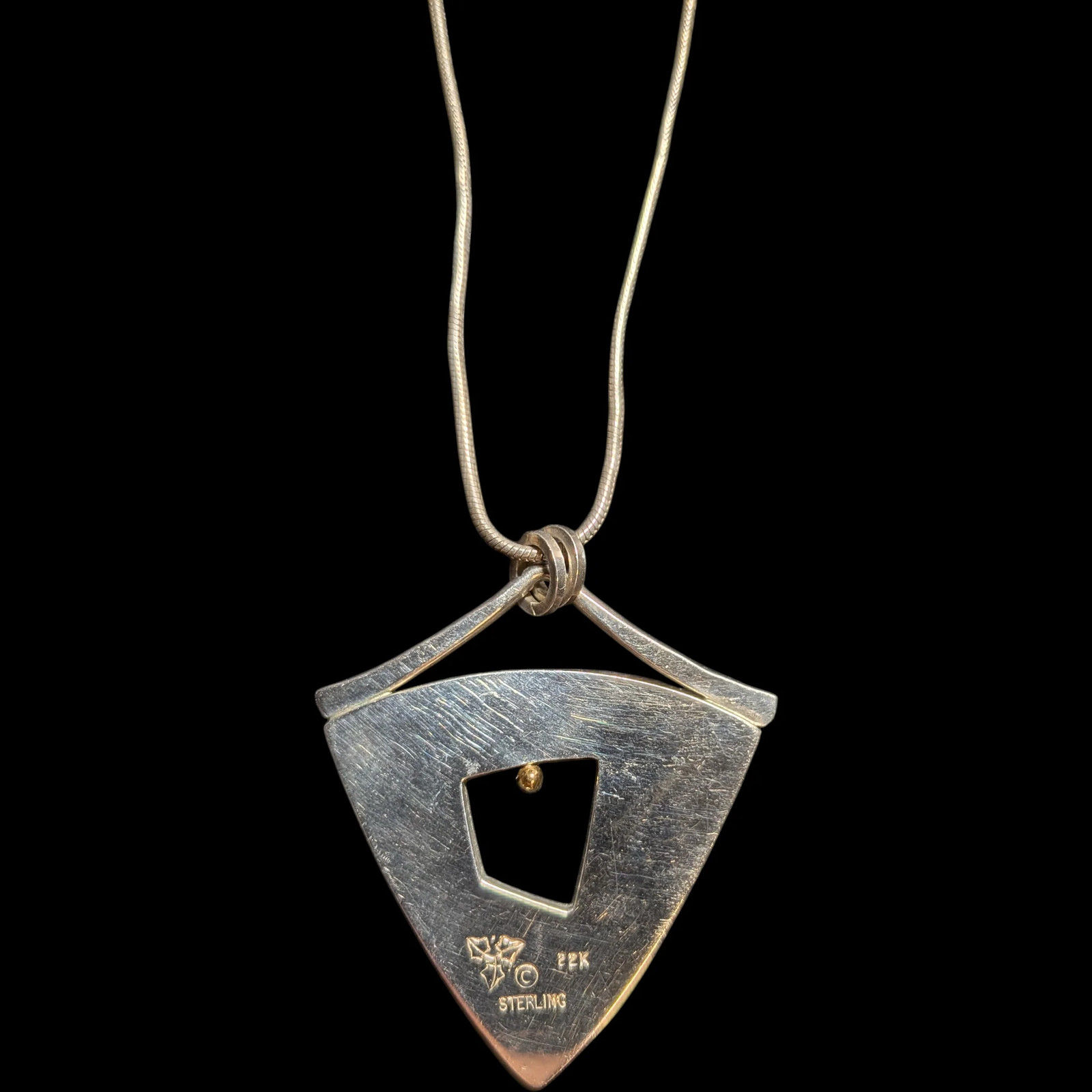 Triangular Multi-Colour Sterling Silver & 22K Gold Enamelled Necklace