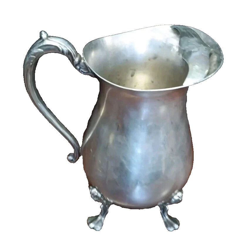 Vintage Sheridan Silver Plated Water Pitcher on Ornate Footed Pedestal
