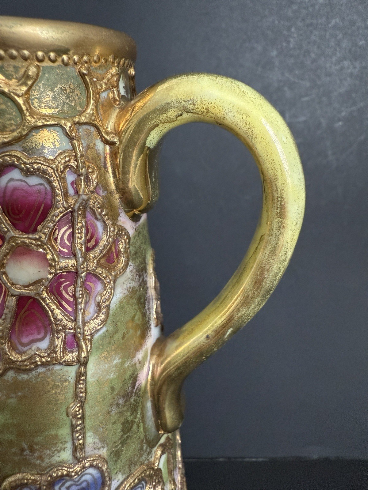 Rare Antique Nippon Hand Painted Raised Moriage Pitcher Vase Art Nouveau Style