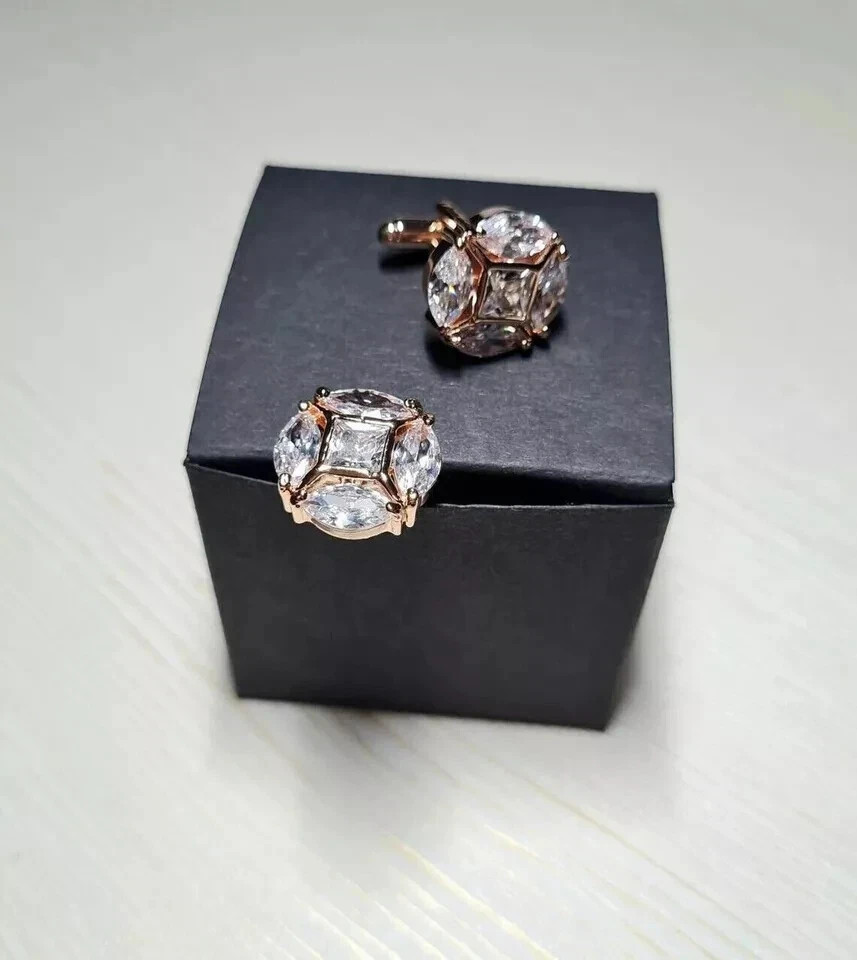 14K Rose Gold Plated 2.30Ct Princess Lab Created Diamond Men’s Wedding Cufflinks