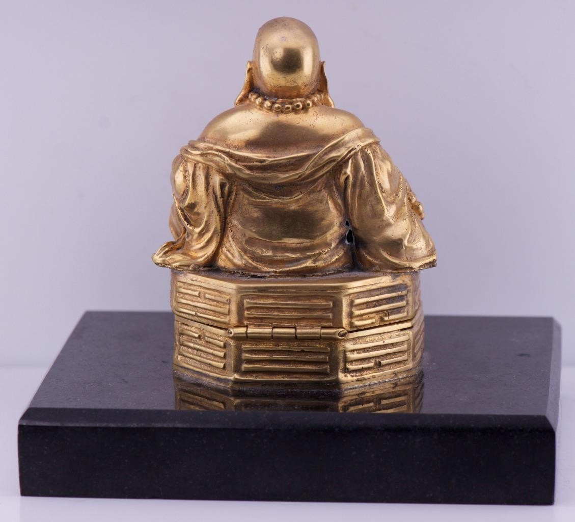 Antique Desk Clock Chinese Qing Dynasty Buddha Figure Gilt Bronze Verge Fusee