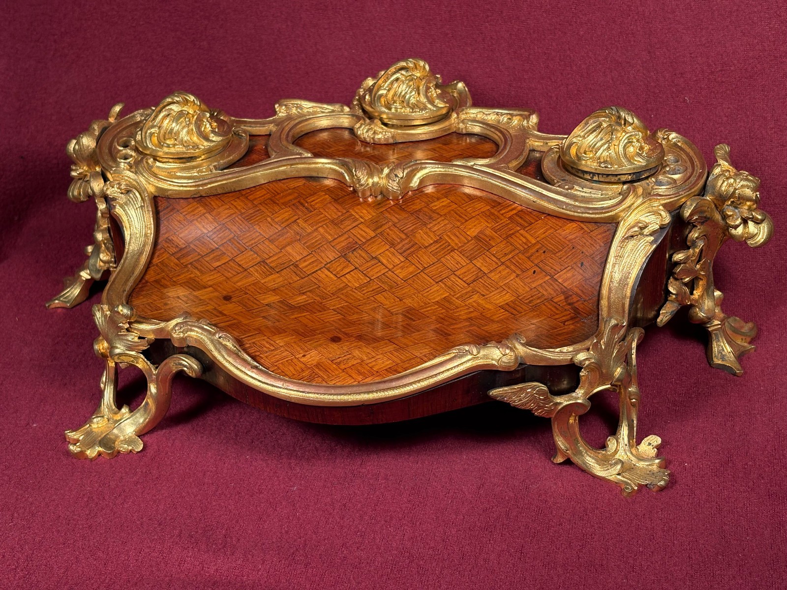 Fine! LOUIS XV gilt bronze mounted & parquetry Wood INKWELL Inkstand – Period?