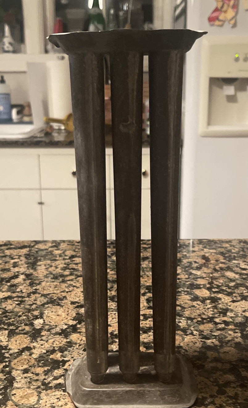 Early Primitive 1880s Tin 6 Candle Mold 10.5” T x 4.25” L x 3 1/8” W