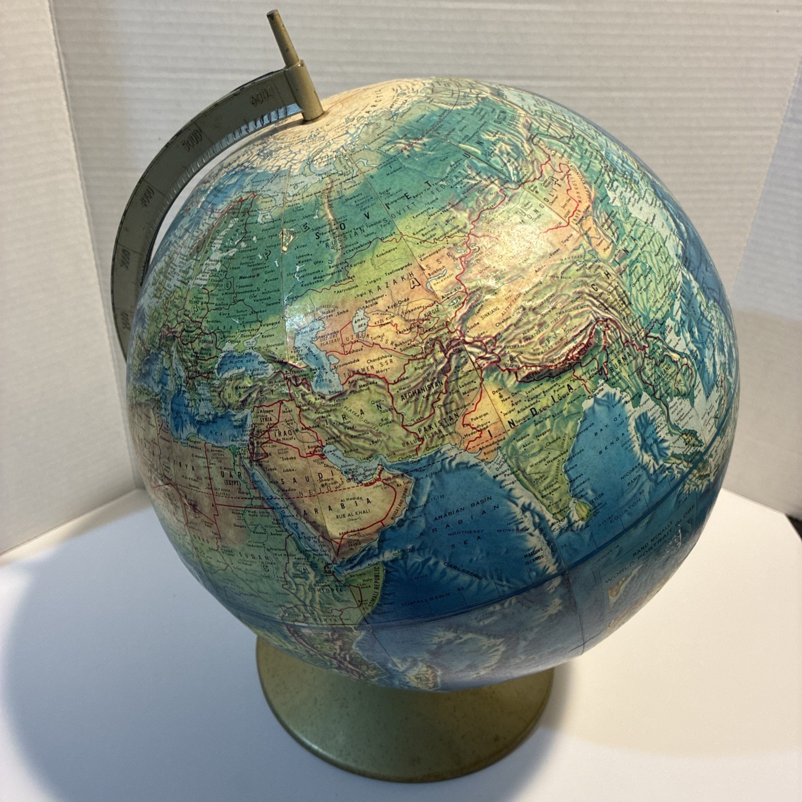 Vintage 1968 Rand McNally 12” World Portrait Globe Raised Relief USSR Cold War
