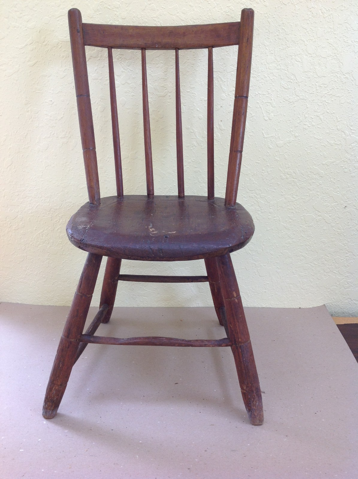 Early Primitive Chair Spindle Back Awesome Wear Marks on Foot Rest True Antique