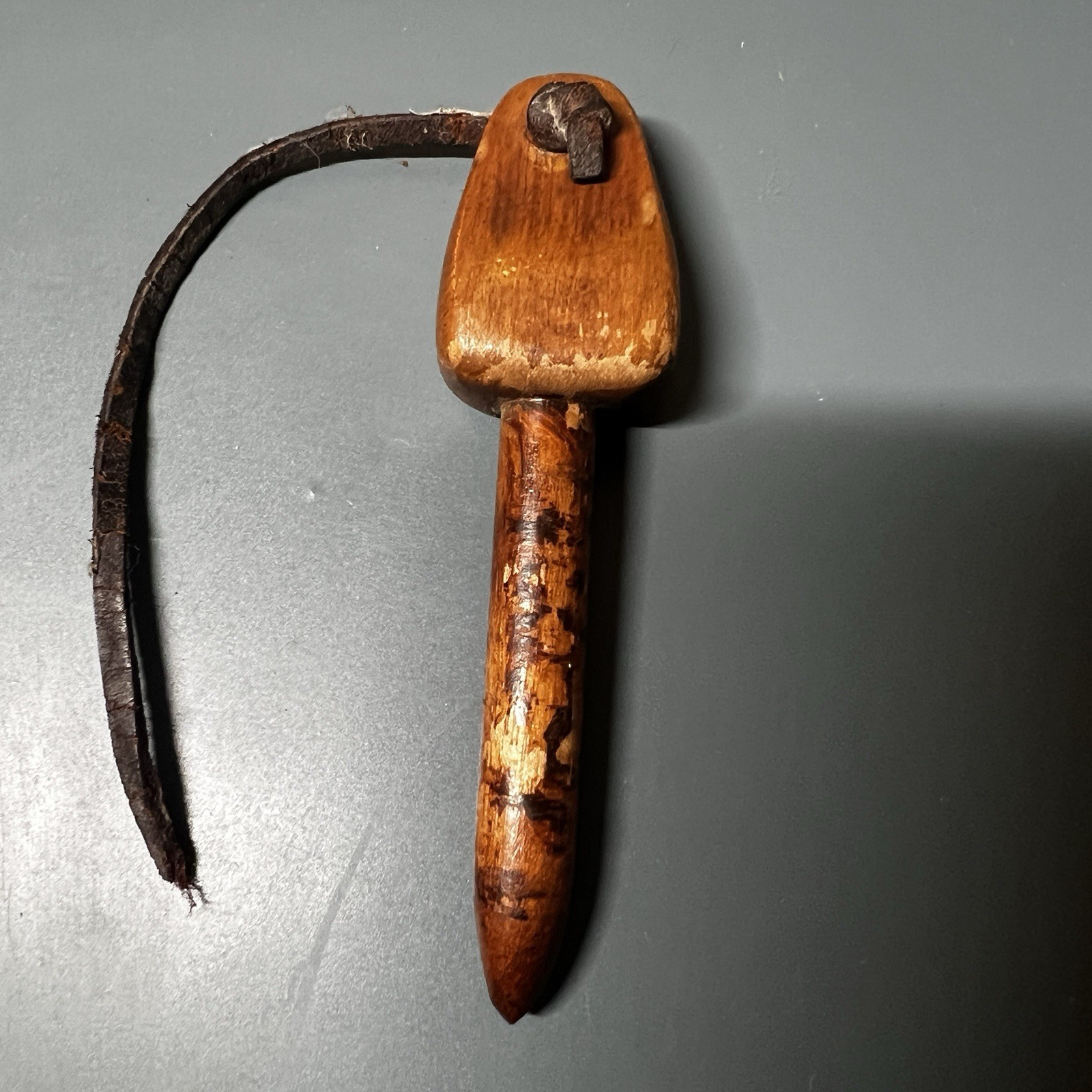 Antique Wooden Corn Husking Peg Primitive Wood Leather Farm Hand Tool Shucker