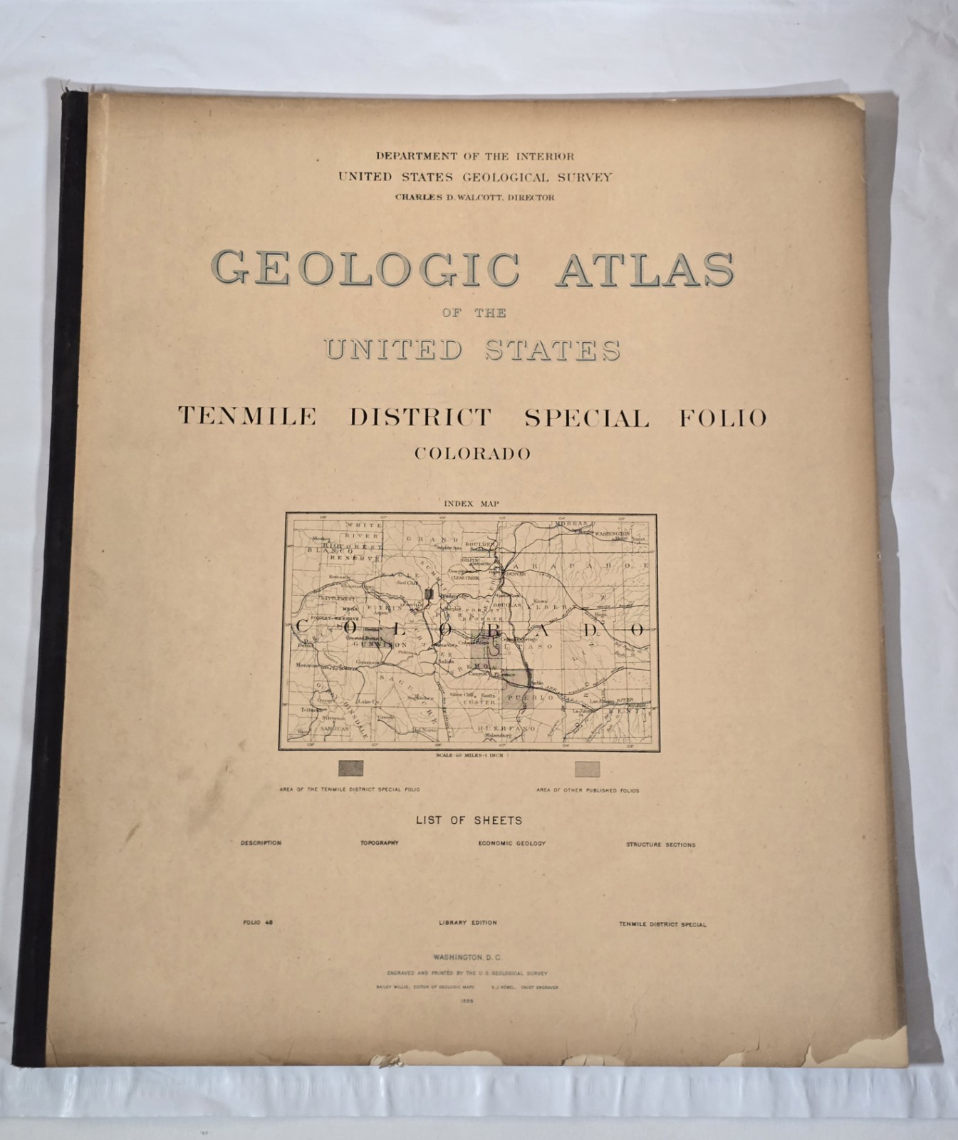 1895 Tenmile District Special Folio #48 Colorado USGS US Geologic Atlas Maps