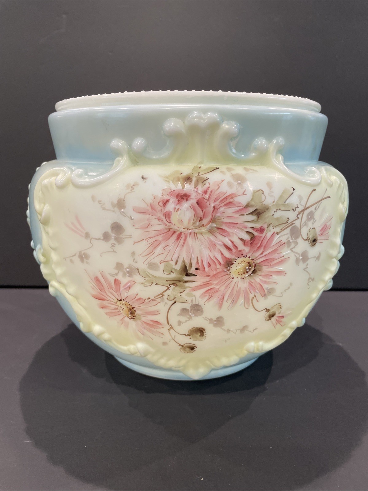 Victorian 1800s CF Monroe Wave Crest Large Biscuit Jar Hand Painted Floral