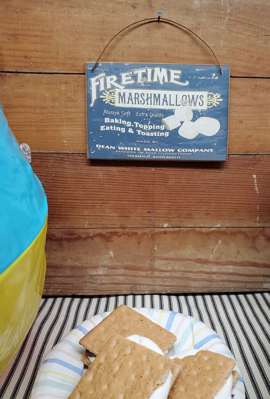PRIMITIVE ANTIQUE VINTAGE RETRO TIN STYLE FIRETIME MARSHMALLOW WOOD 4 X 6 SIGN