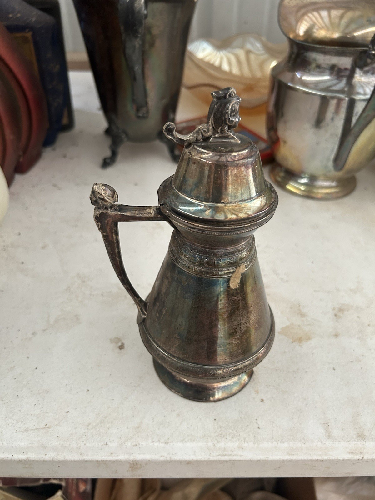 Antique Silverplate Lidded Pitcher Jug Patented Oct 24 1865 July 1 1873 #187