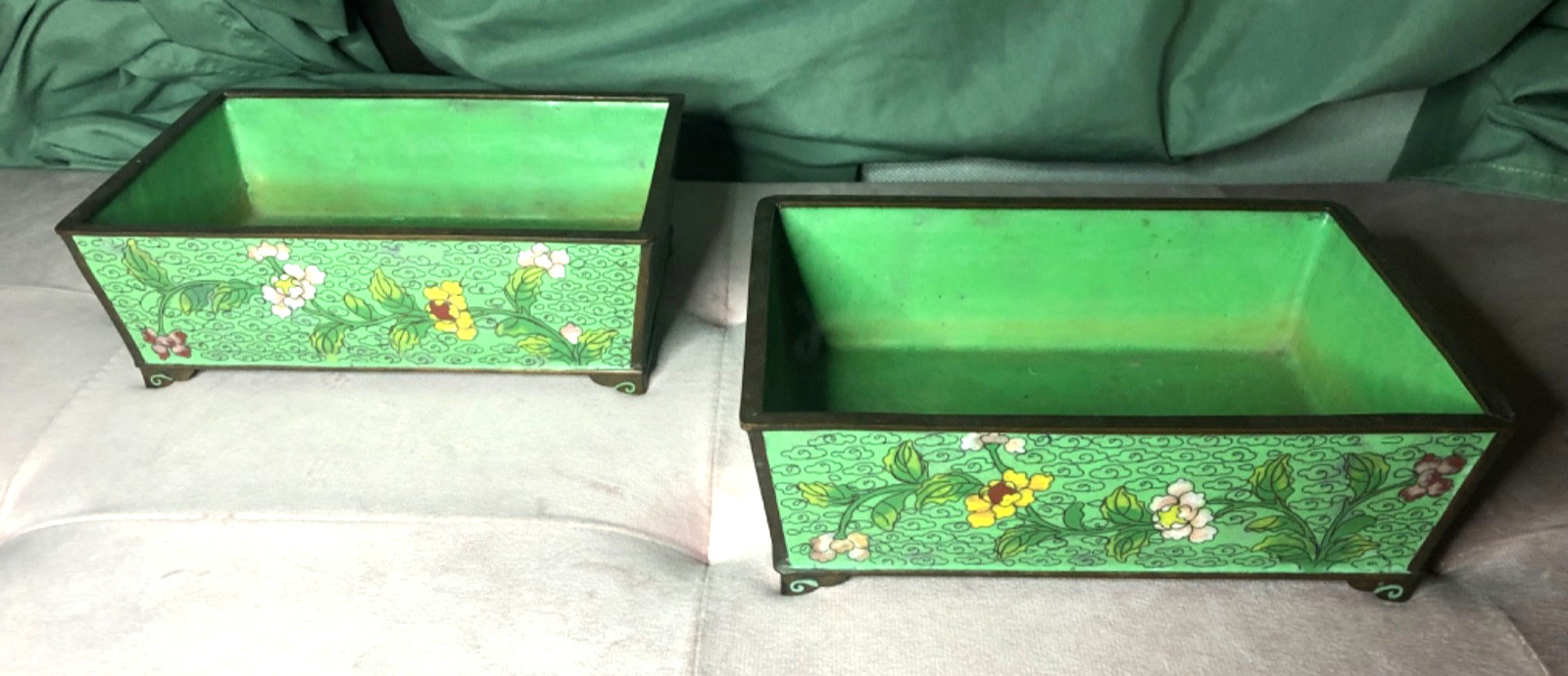 Lot of 2 Antique Chinese Cloisonne Enameled Jardiniere Planters *See Video*