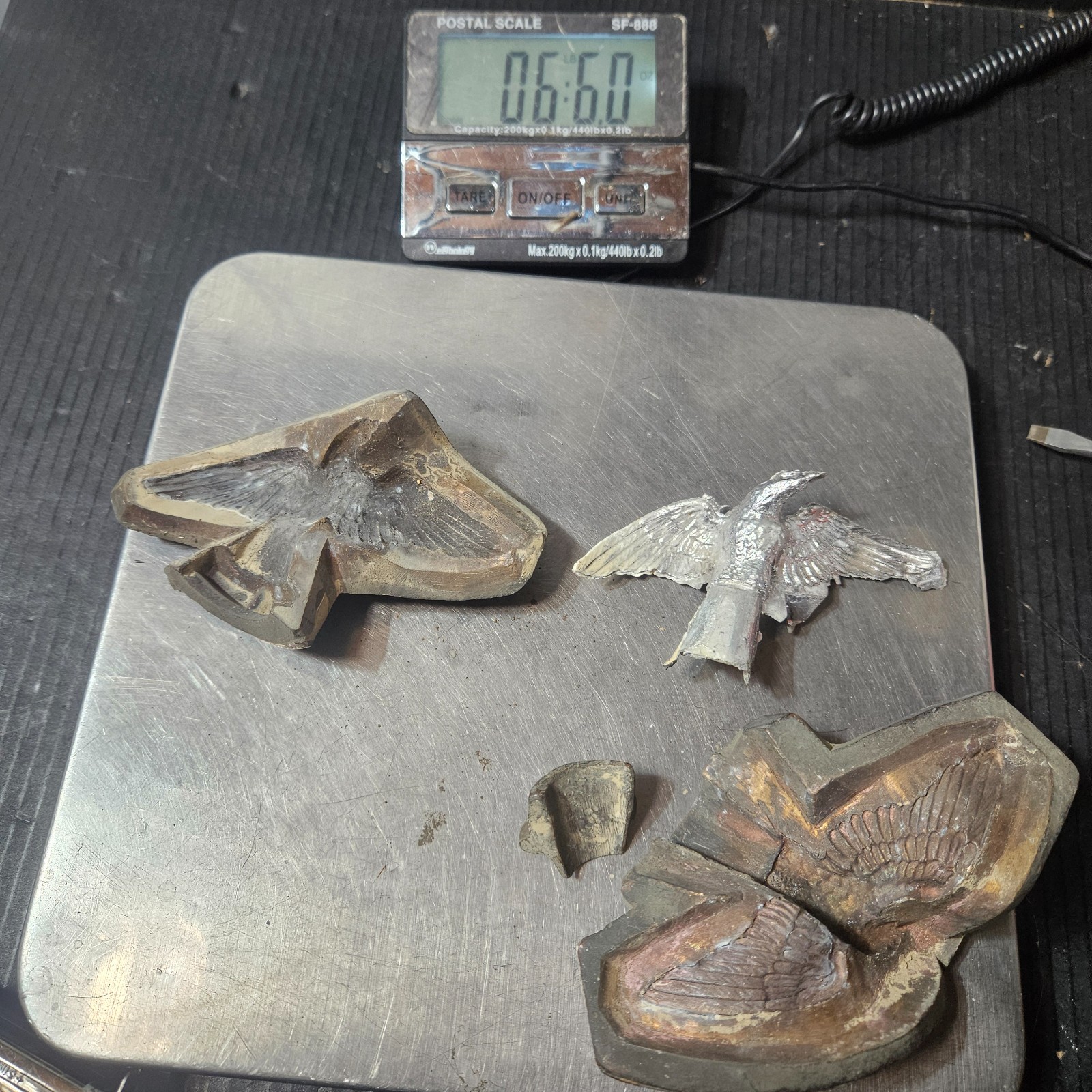 Rare Antique Toy American Eagle Bird Bronze Cast Lead Figure Mold 3 piece slush