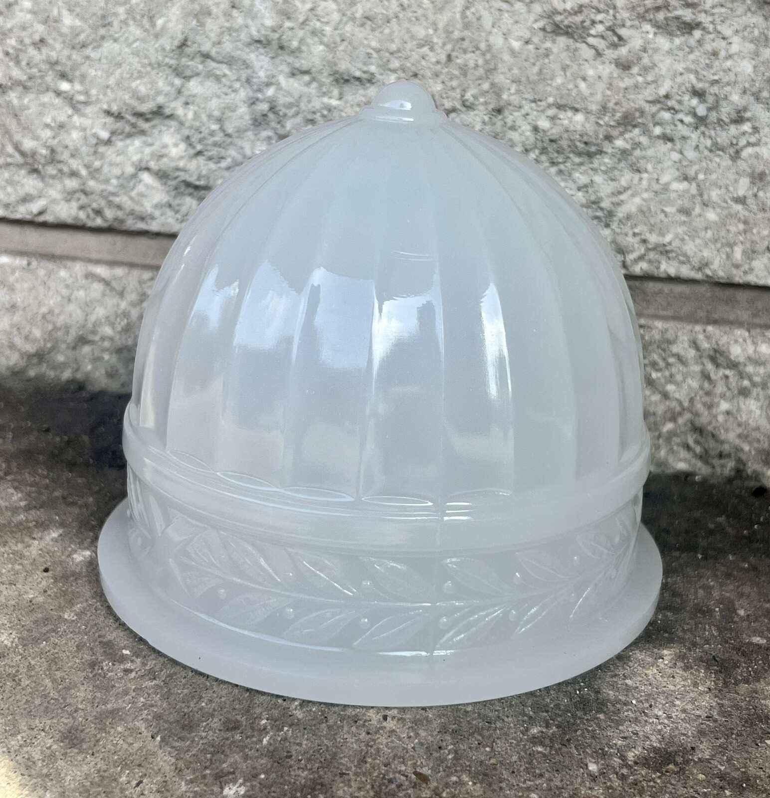 Antique Chandelier Light Globe Shade Heavy Milk Glass Berry Leaf Trim 5.75” Fit