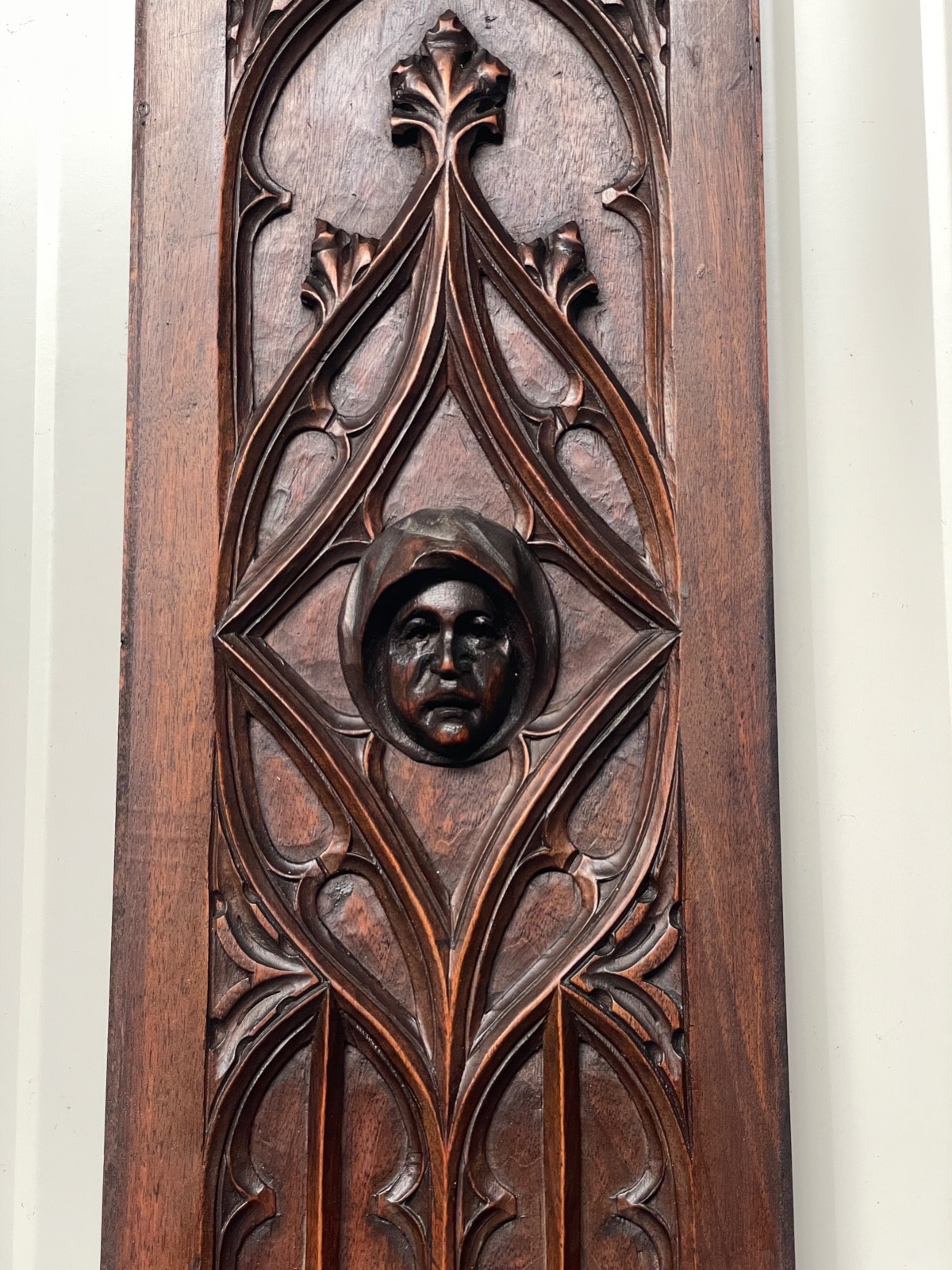 Exceptional Walnut Gothic Revival panel with face 25.19 inch high