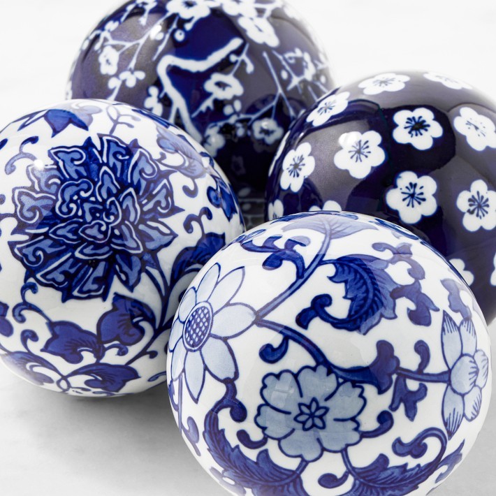 Blue and White Ceramic Orbs Set-Williams Sonoma|34177