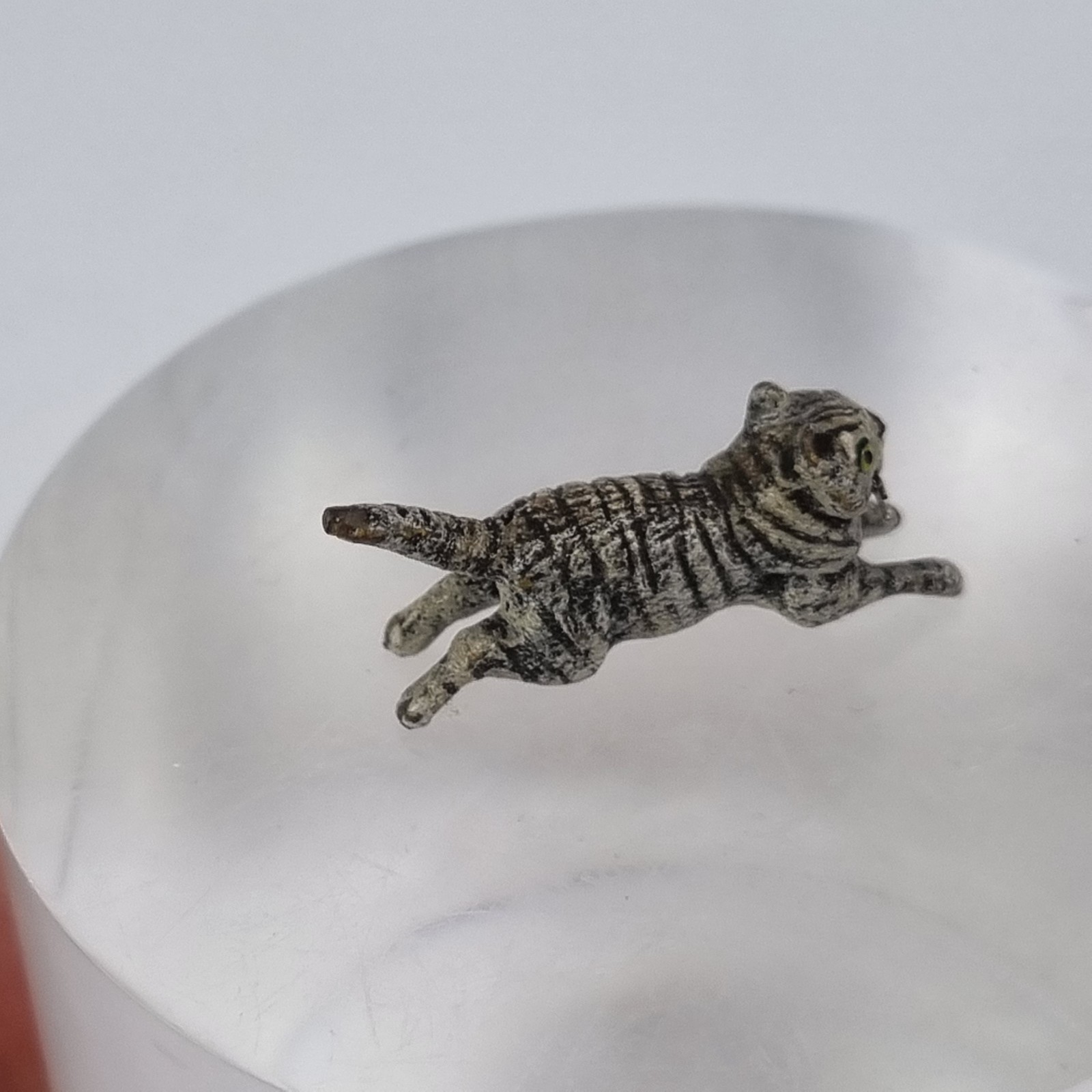 Antique Miniature Austrian Cold Painted Bronze Figure Cat Kitten 2.1cm Long