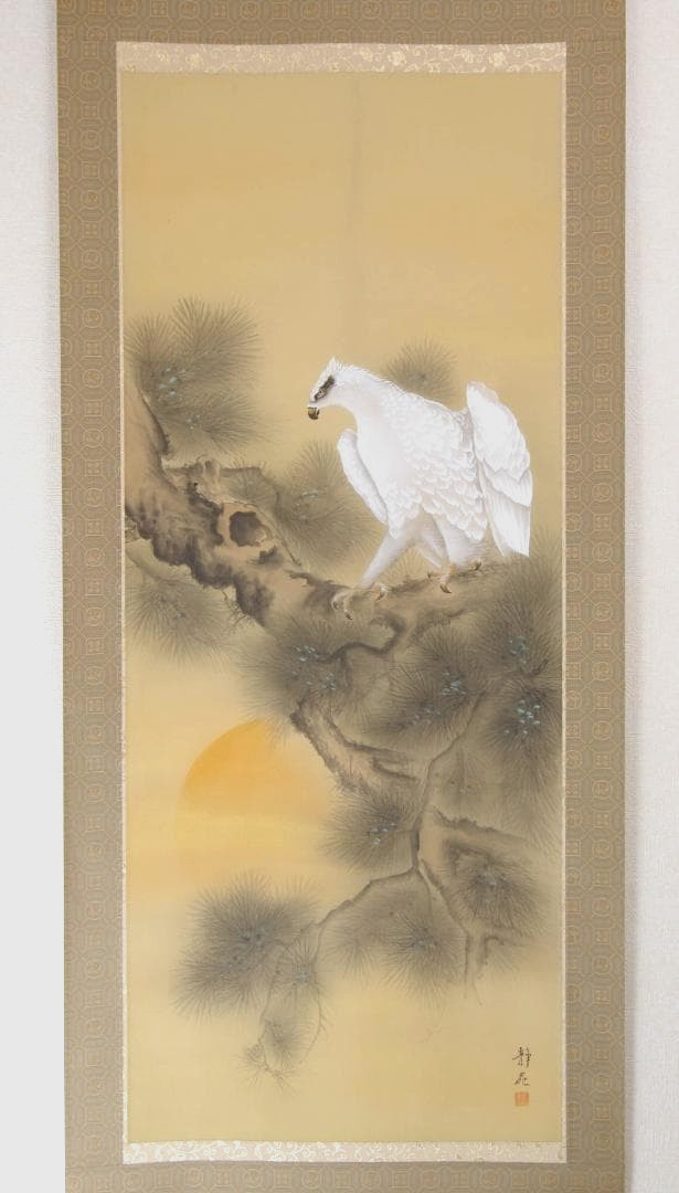 White Hawk Japanese Hanging Scroll Painting w/Box Asian Antique 239
