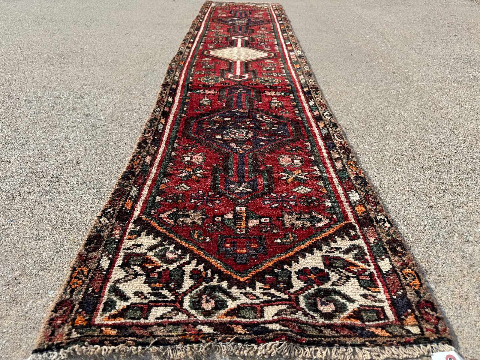 2×9 ANTIQUE HERIZ RUNNER RUG handmade VINTAGE narrow long geometric real 2×10 ft